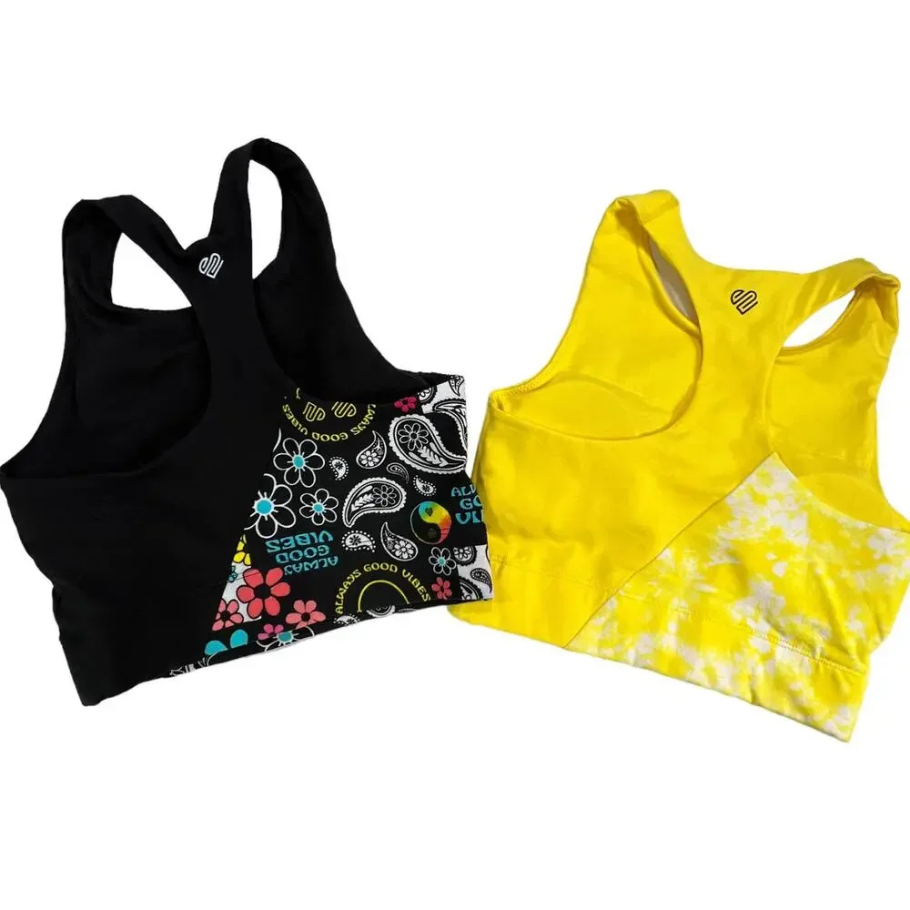 Justice Oh So Soft Girls Racerback Youth Sports Bra Black Yellow Sz 32 Seamless